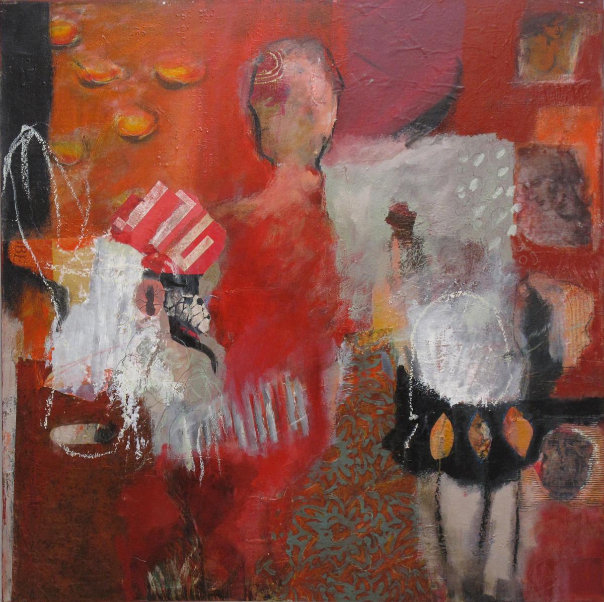 Göttinnen IV, 2011, Acryl und Collage auf Leinwand, 100 x 100 cm